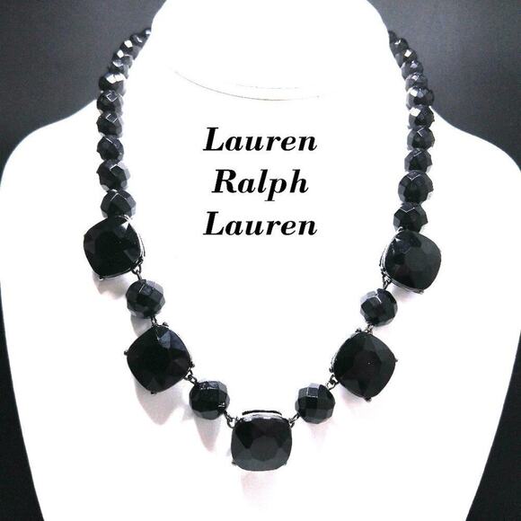 Lauren Ralph Lauren Black Crystal Beaded Necklace, 20 Inches, Gunmetal Gray - Picture 1 of 6
